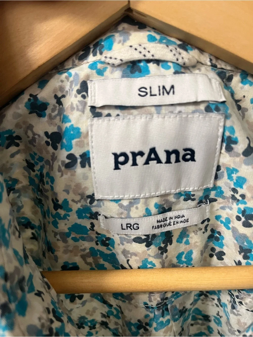 prAna Men’s Short-Sleeve Floral Shirt - Blue/White, L, EXCELLENT CONDITION